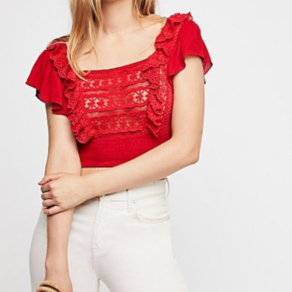 Free People Red Lace Crop Top